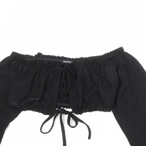 Boohoo Womens Black Polyester Cropped Blouse Size 12 Off the Shoulder - Tie Front Detail