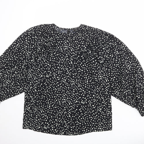 AX Paris Womens Black Animal Print Polyester Basic Blouse Size 8 Round Neck - Spotted