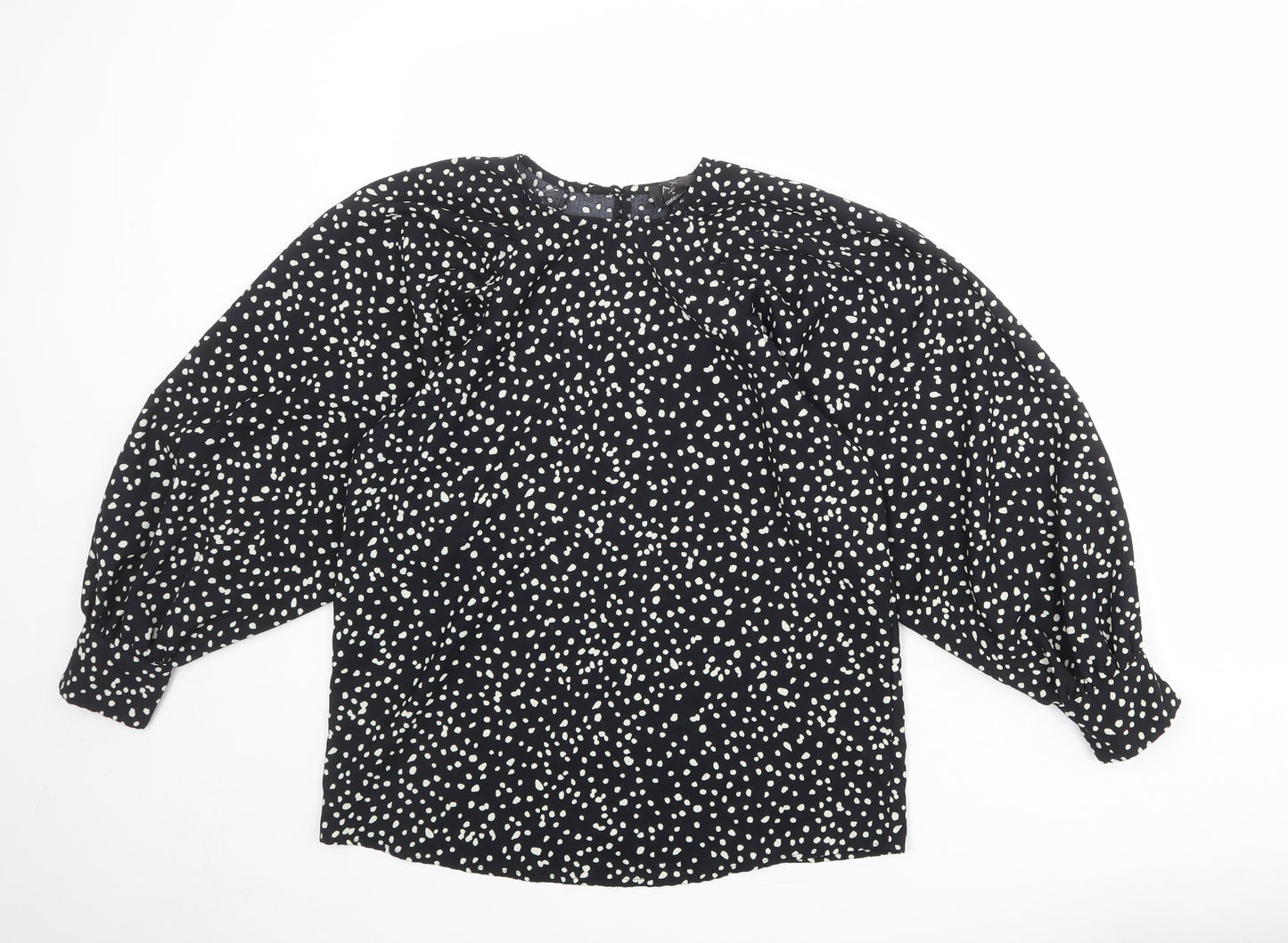 AX Paris Womens Black Animal Print Polyester Basic Blouse Size 8 Round Neck - Spotted
