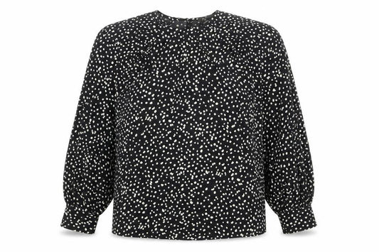 Front view of AX Paris women’s black animal print polyester basic blouse, size UK 8, round neck - spotted