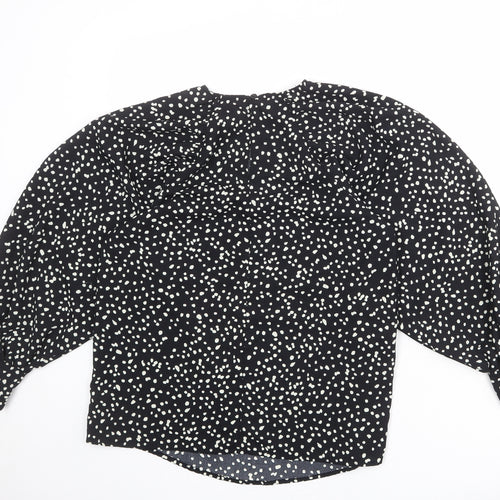 AX Paris Womens Black Animal Print Polyester Basic Blouse Size 8 Round Neck - Spotted