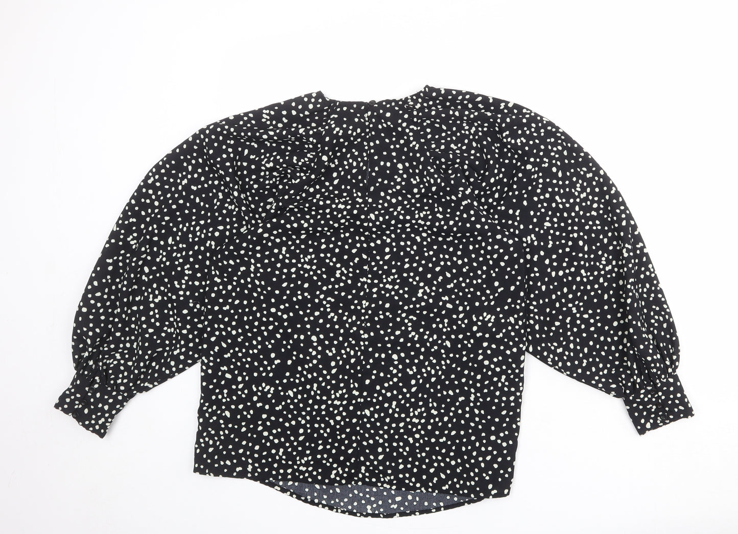 AX Paris Womens Black Animal Print Polyester Basic Blouse Size 8 Round Neck - Spotted