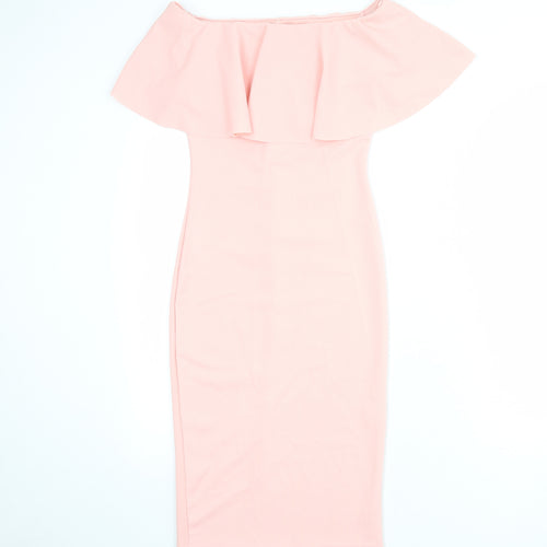 PRETTYLITTLETHING Womens Pink Polyester Shift Size 8 Off the Shoulder Pullover