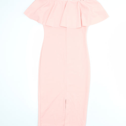 PRETTYLITTLETHING Womens Pink Polyester Shift Size 8 Off the Shoulder Pullover