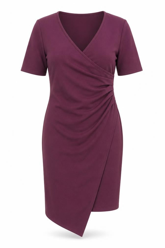 Front view of PRETTYLITTLETHING women’s purple polyester shift, size UK 12, v-neck pullover