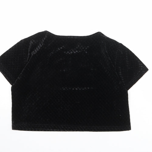 Hearts & Bows Womens Black Geometric Polyester Cropped T-Shirt Size 10 Boat Neck