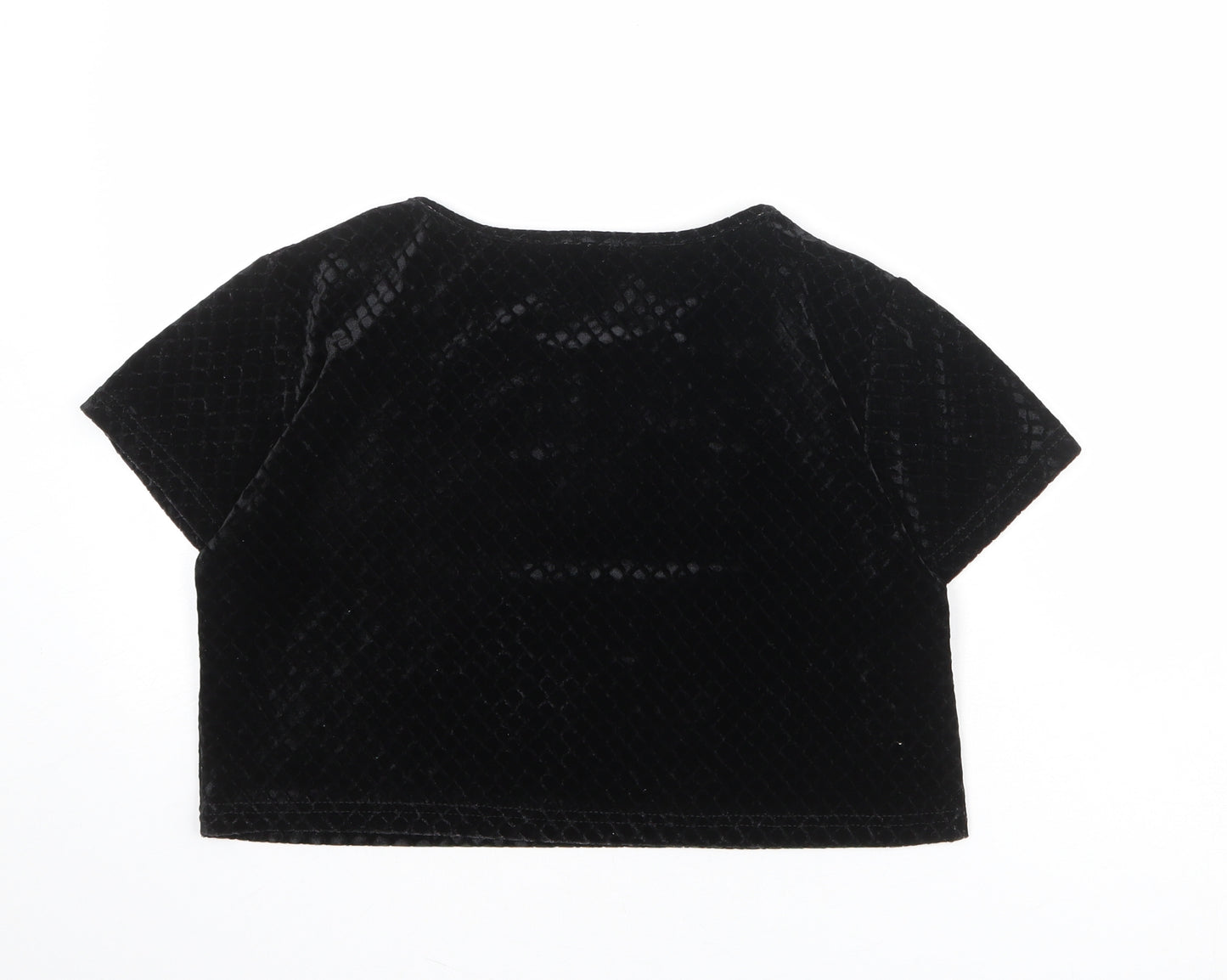 Hearts & Bows Womens Black Geometric Polyester Cropped T-Shirt Size 10 Boat Neck