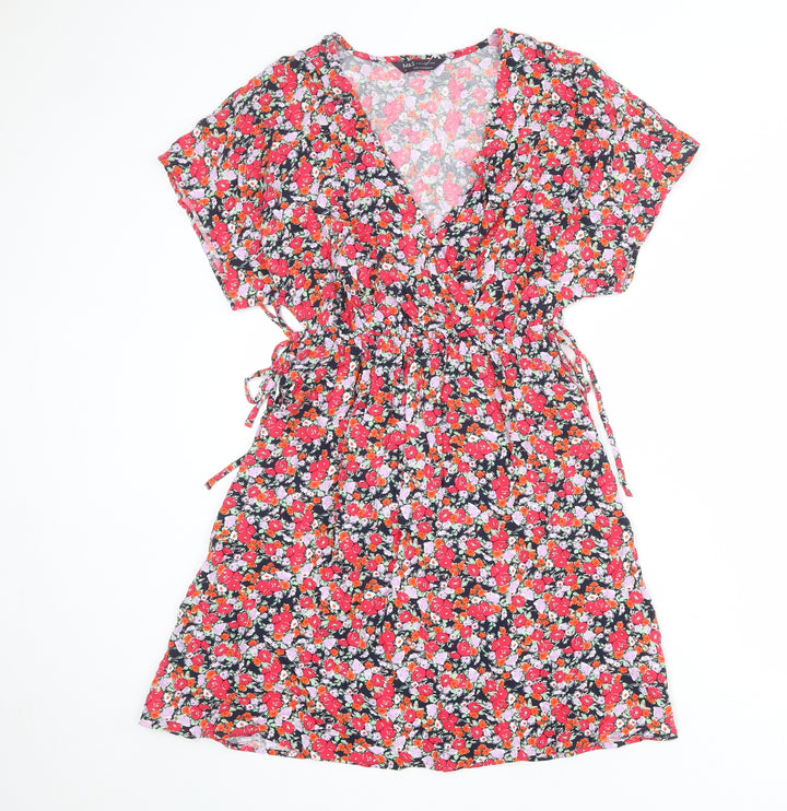 Marks and Spencer Womens Multicoloured Floral Viscose A-Line Size 6 V-Neck Pullover