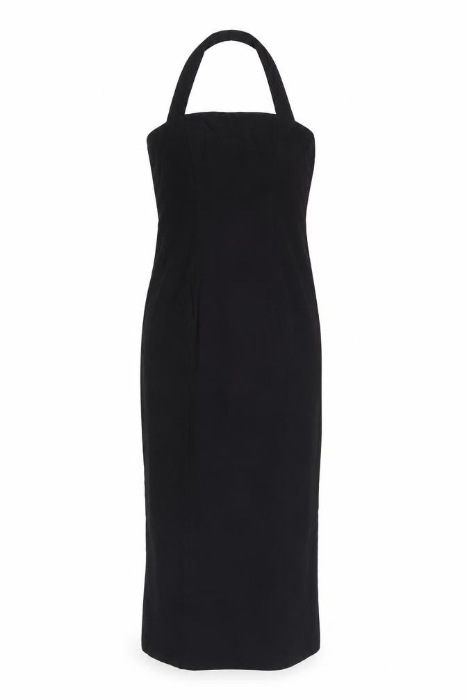 Front view of ASOS women’s black viscose shift, size UK 8, halter pullover