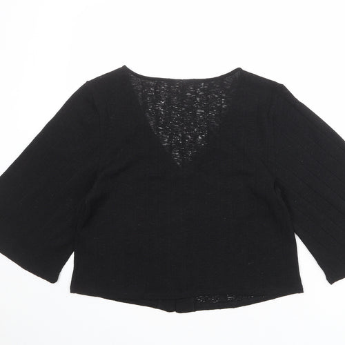H&M Womens Black Polyester Basic Button-Up Size S V-Neck - Wide Sleeve