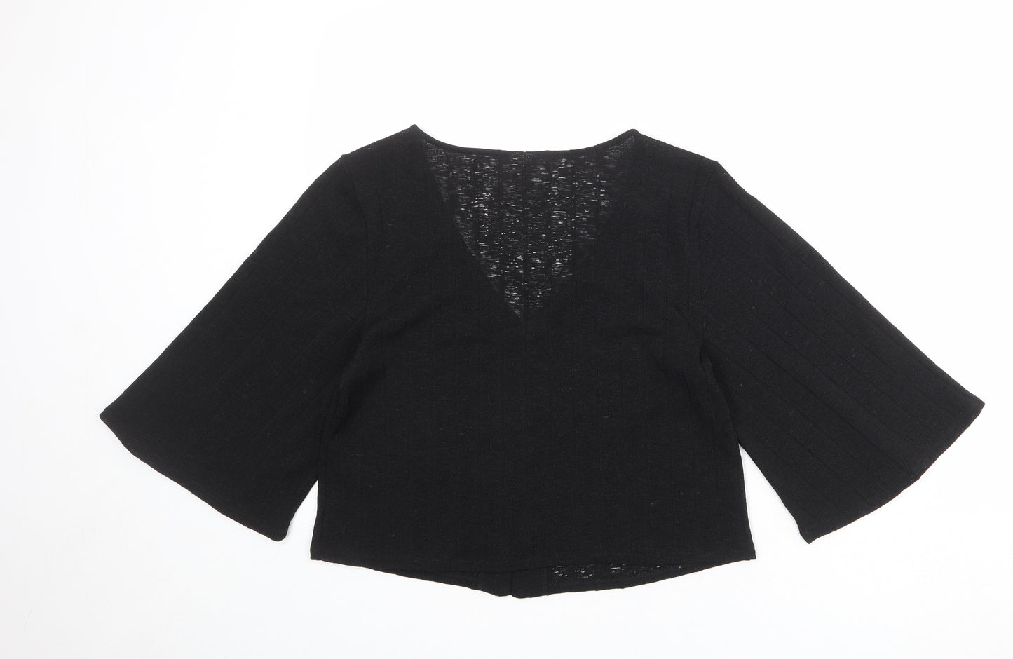 H&M Womens Black Polyester Basic Button-Up Size S V-Neck - Wide Sleeve