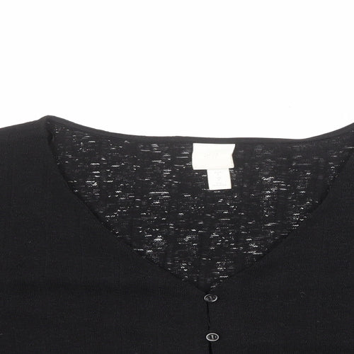 H&M Womens Black Polyester Basic Button-Up Size S V-Neck - Wide Sleeve