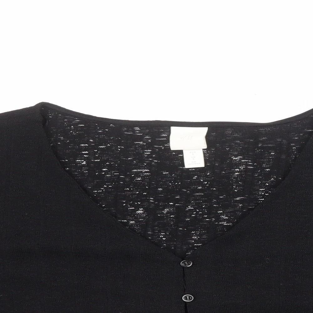H&M Womens Black Polyester Basic Button-Up Size S V-Neck - Wide Sleeve
