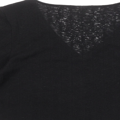H&M Womens Black Polyester Basic Button-Up Size S V-Neck - Wide Sleeve