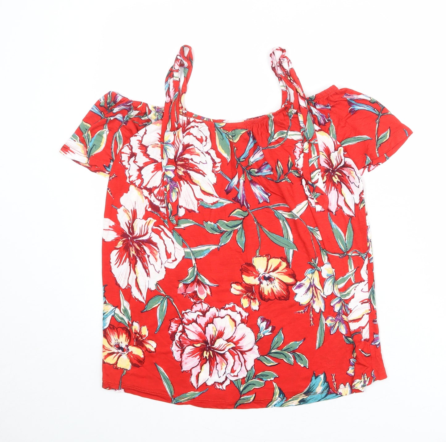 Dorothy Perkins Womens Red Floral Viscose Basic Blouse Size 8 Off the Shoulder