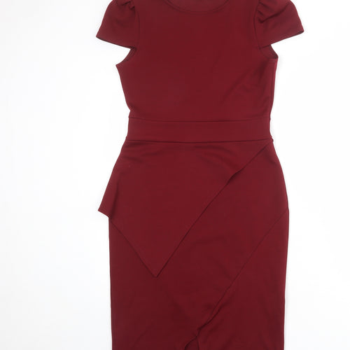 Boohoo Womens Red Polyester Shift Size 12 Round Neck Pullover