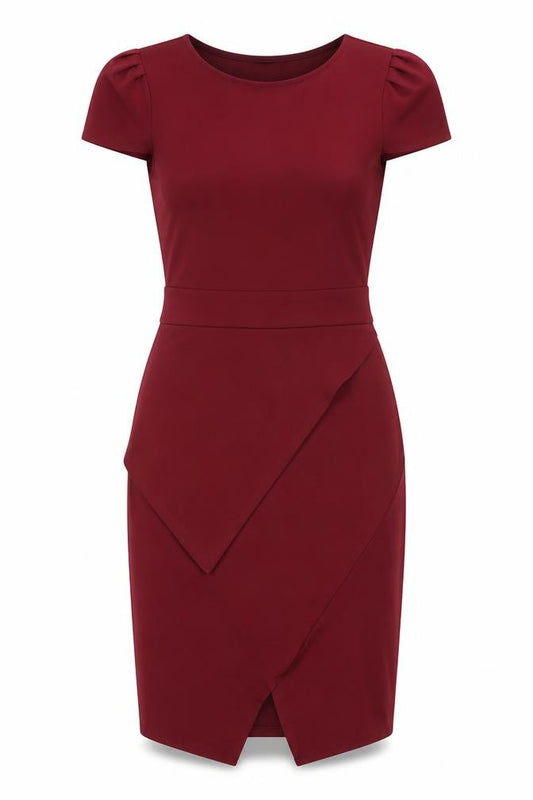 Front view of Boohoo women’s red polyester shift, size UK 12, round neck pullover