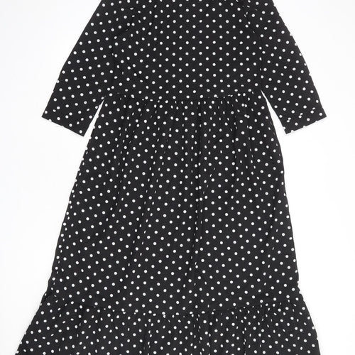 Urban Bliss Womens Black Polka Dot Polyester A-Line Size 10 Round Neck Button