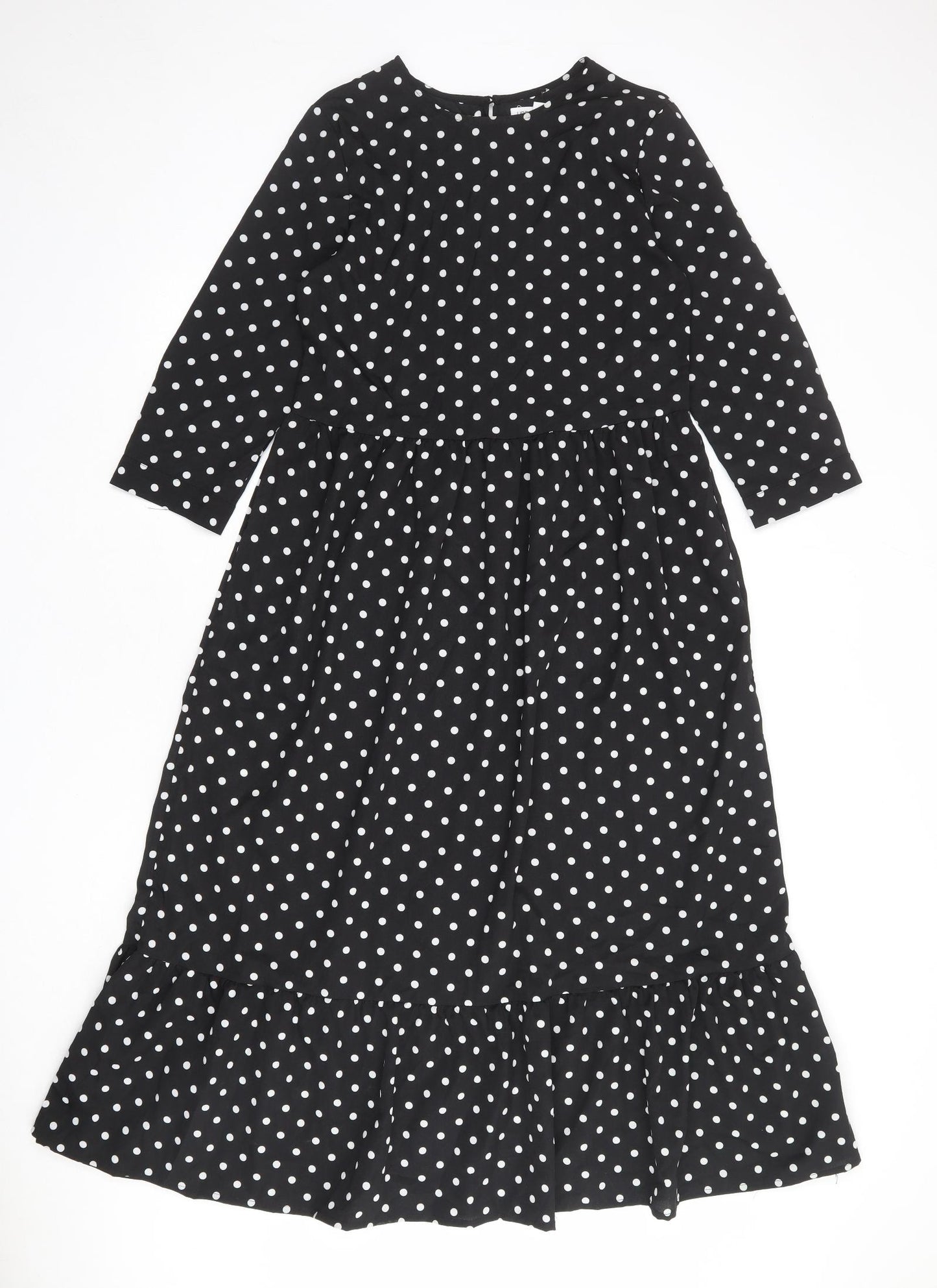 Urban Bliss Womens Black Polka Dot Polyester A-Line Size 10 Round Neck Button