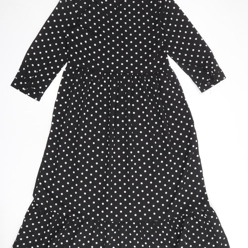 Urban Bliss Womens Black Polka Dot Polyester A-Line Size 10 Round Neck Button
