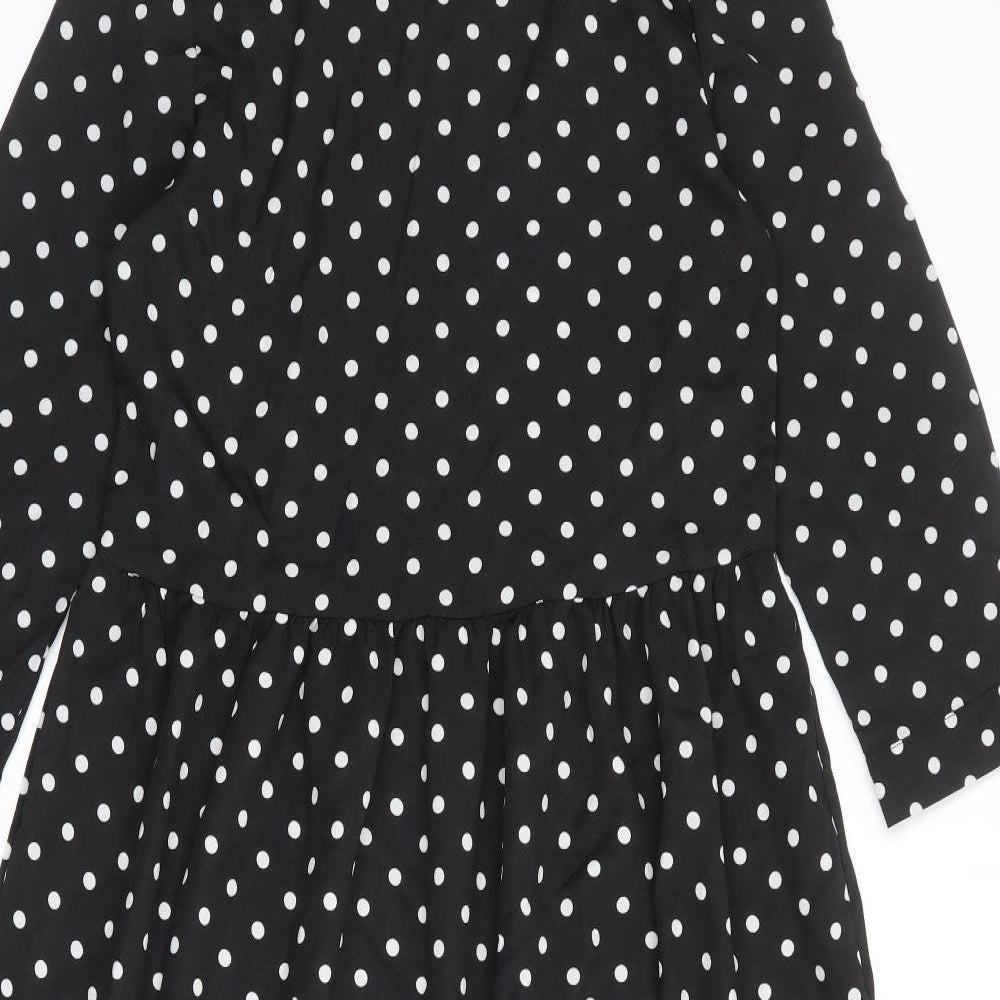 Urban Bliss Womens Black Polka Dot Polyester A-Line Size 10 Round Neck Button