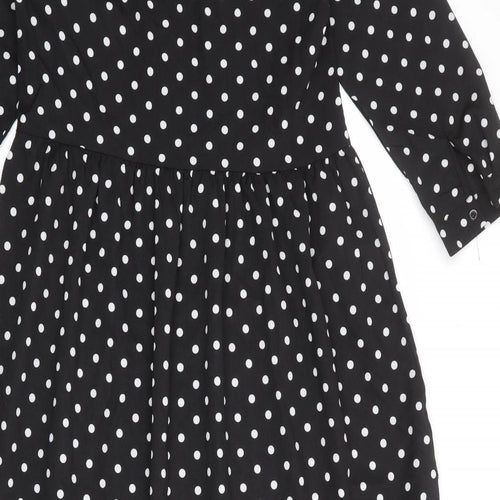 Urban Bliss Womens Black Polka Dot Polyester A-Line Size 10 Round Neck Button