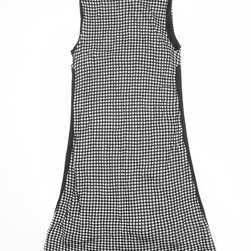 Zara Womens Black Geometric Polyester Tank Dress Size S Mock Neck Zip