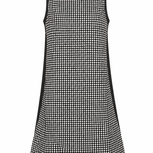 Zara Womens Black Geometric Polyester Tank Dress Size S Mock Neck Zip
