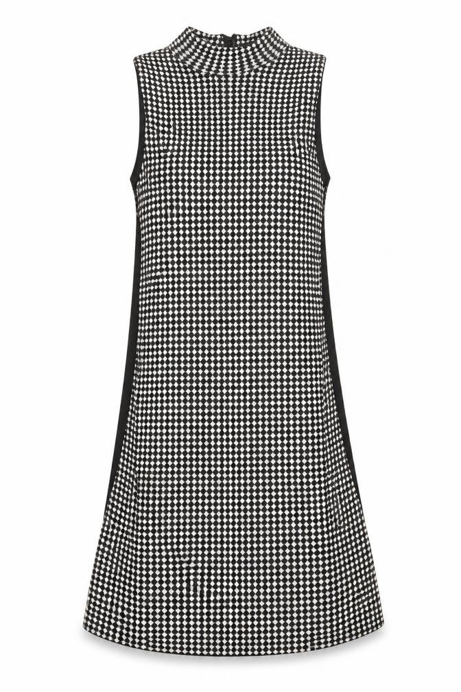 Zara Womens Black Geometric Polyester Tank Dress Size S Mock Neck Zip