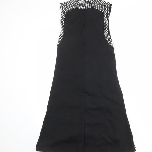 Zara Womens Black Geometric Polyester Tank Dress Size S Mock Neck Zip