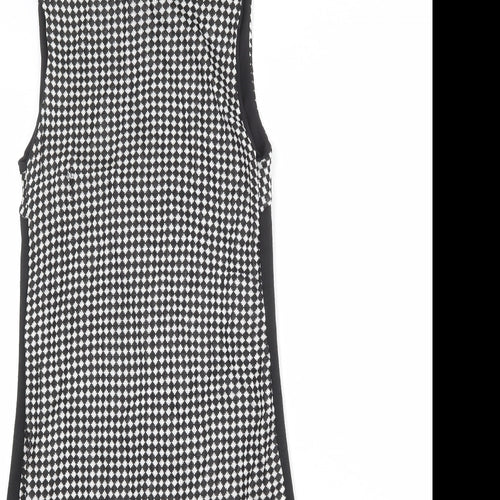 Zara Womens Black Geometric Polyester Tank Dress Size S Mock Neck Zip