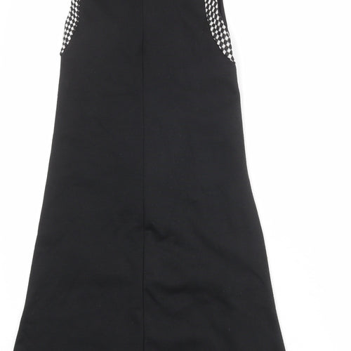Zara Womens Black Geometric Polyester Tank Dress Size S Mock Neck Zip