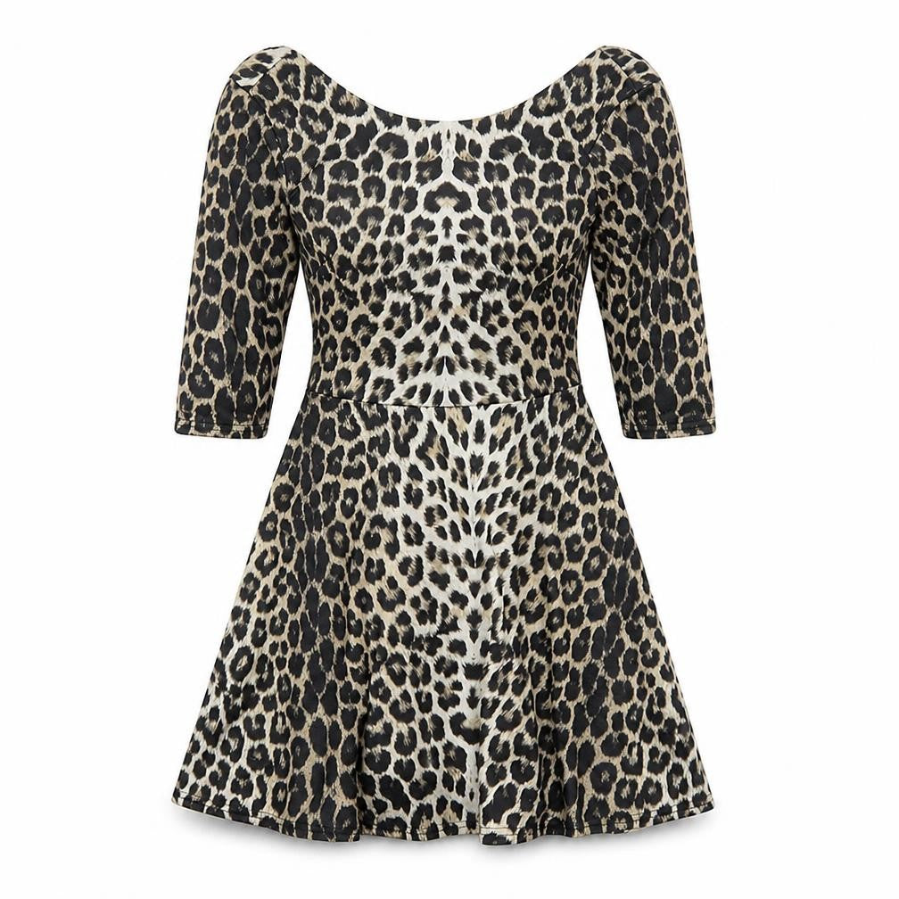 Front view of River Island women’s multicoloured animal print polyester a-line, round neck pullover - leopard print