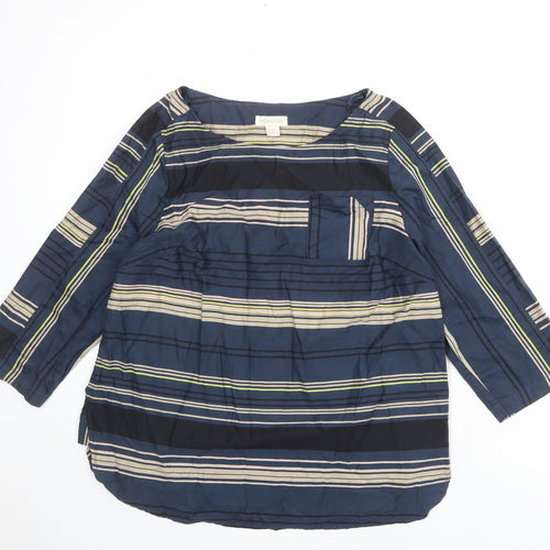 Monsoon Womens Multicoloured Striped 100% Cotton Basic Blouse Size 14 Boat Neck