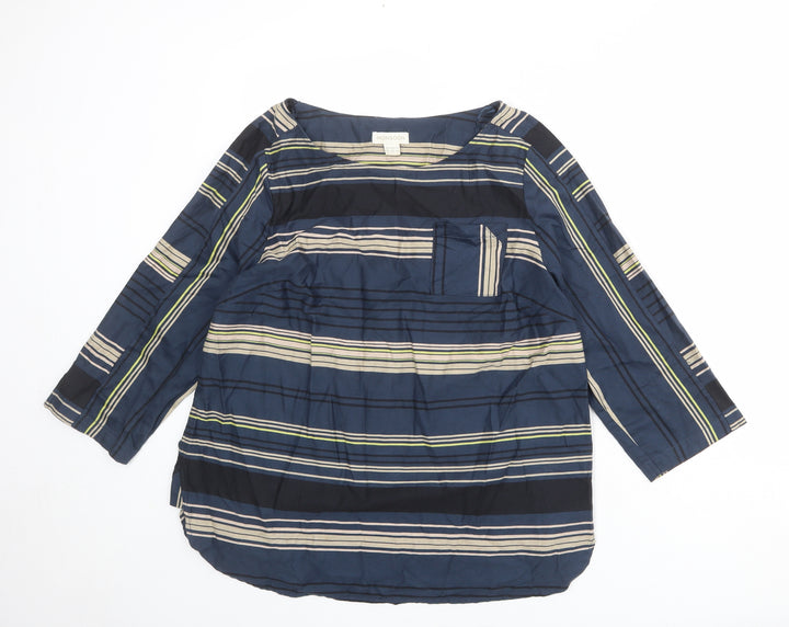 Monsoon Womens Multicoloured Striped 100% Cotton Basic Blouse Size 14 Boat Neck