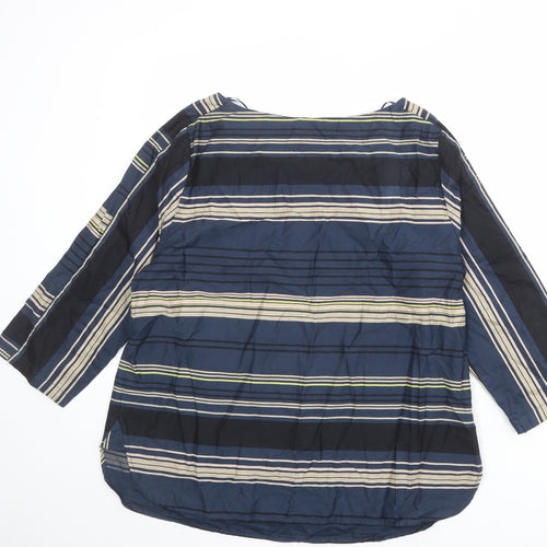 Monsoon Womens Multicoloured Striped 100% Cotton Basic Blouse Size 14 Boat Neck