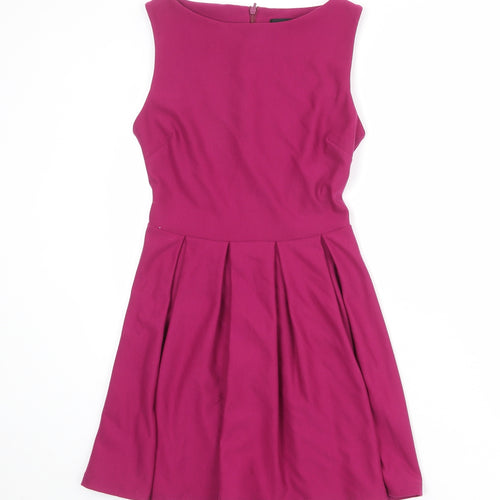 Topshop Womens Purple Polyester Skater Dress Size 6 Round Neck Zip