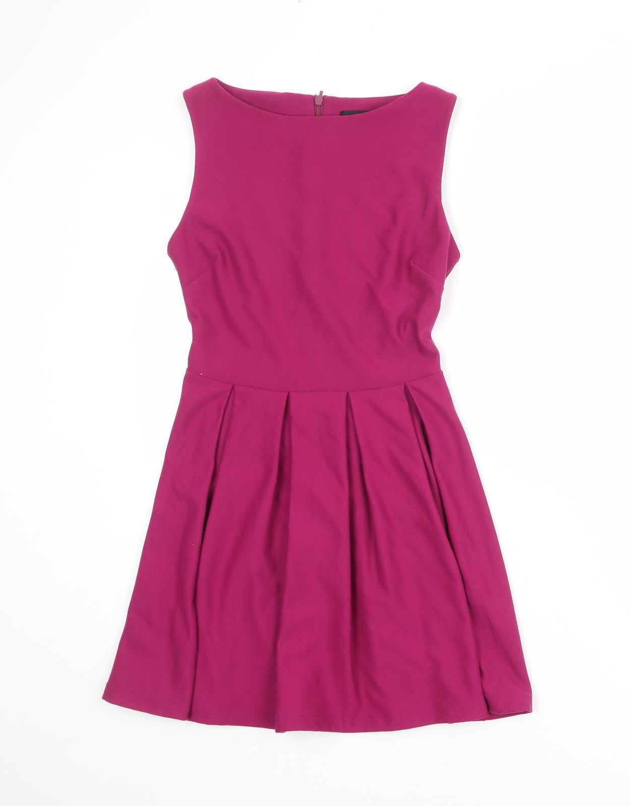 Topshop Womens Purple Polyester Skater Dress Size 6 Round Neck Zip