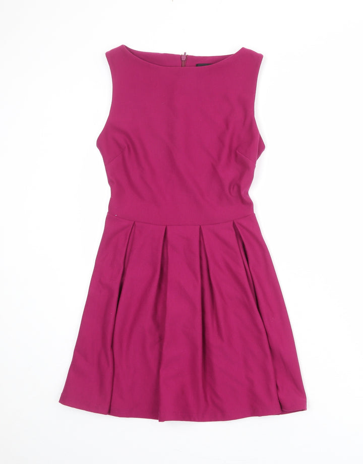Topshop Womens Purple Polyester Skater Dress Size 6 Round Neck Zip