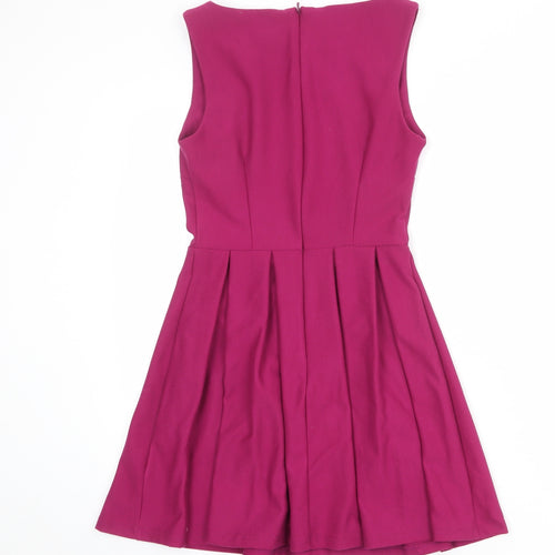 Topshop Womens Purple Polyester Skater Dress Size 6 Round Neck Zip