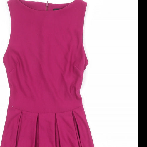 Topshop Womens Purple Polyester Skater Dress Size 6 Round Neck Zip