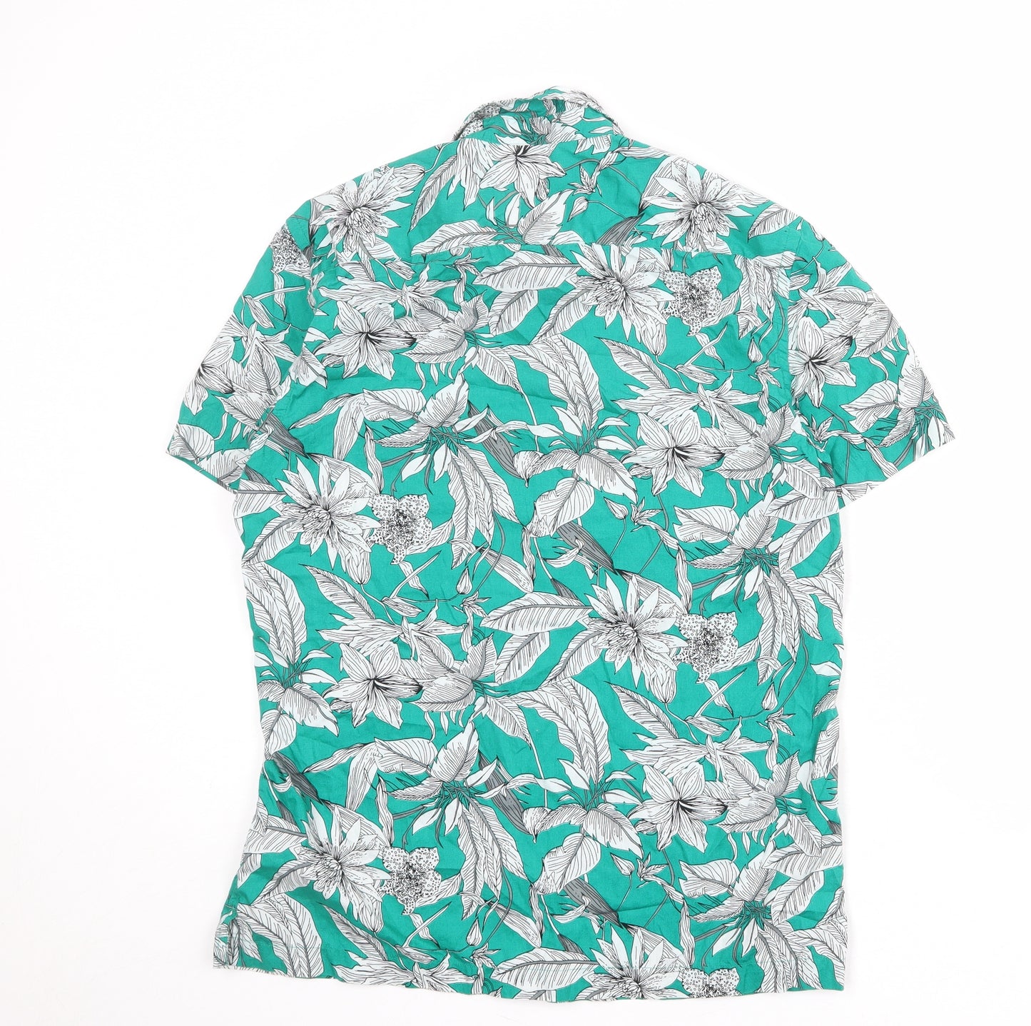 Porter + Ash Mens Green Floral Cotton Button-Up Size M Collared Button