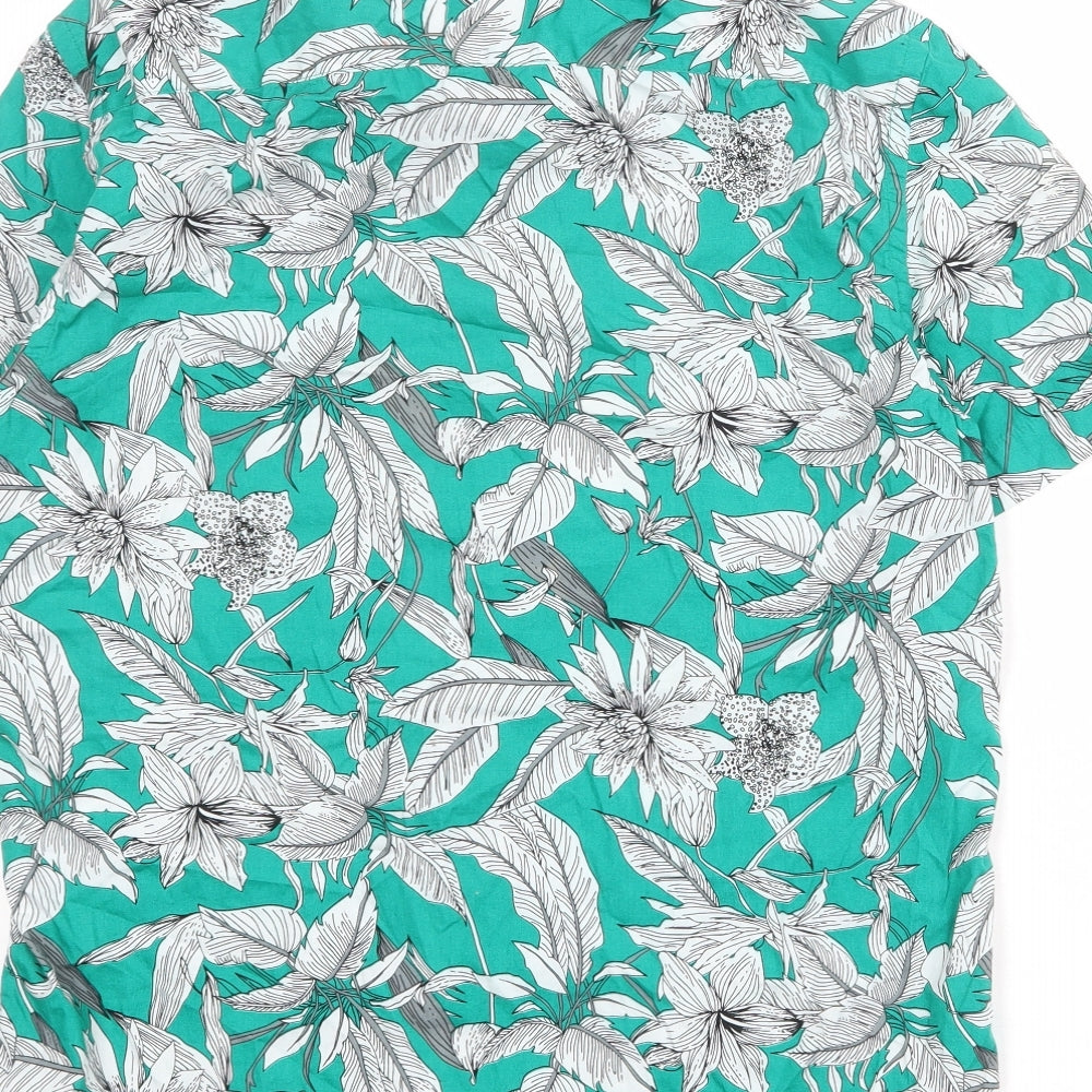Porter + Ash Mens Green Floral Cotton Button-Up Size M Collared Button