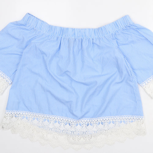 New Look Womens Blue Striped Polyester Basic Tank Size 14 Off the Shoulder - Crochet Detail