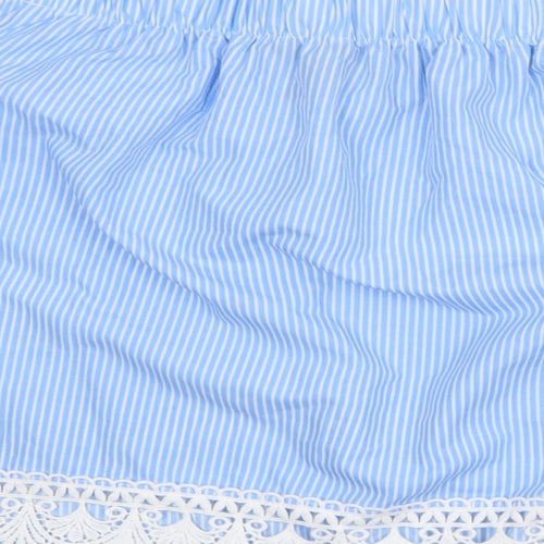 New Look Womens Blue Striped Polyester Basic Tank Size 14 Off the Shoulder - Crochet Detail