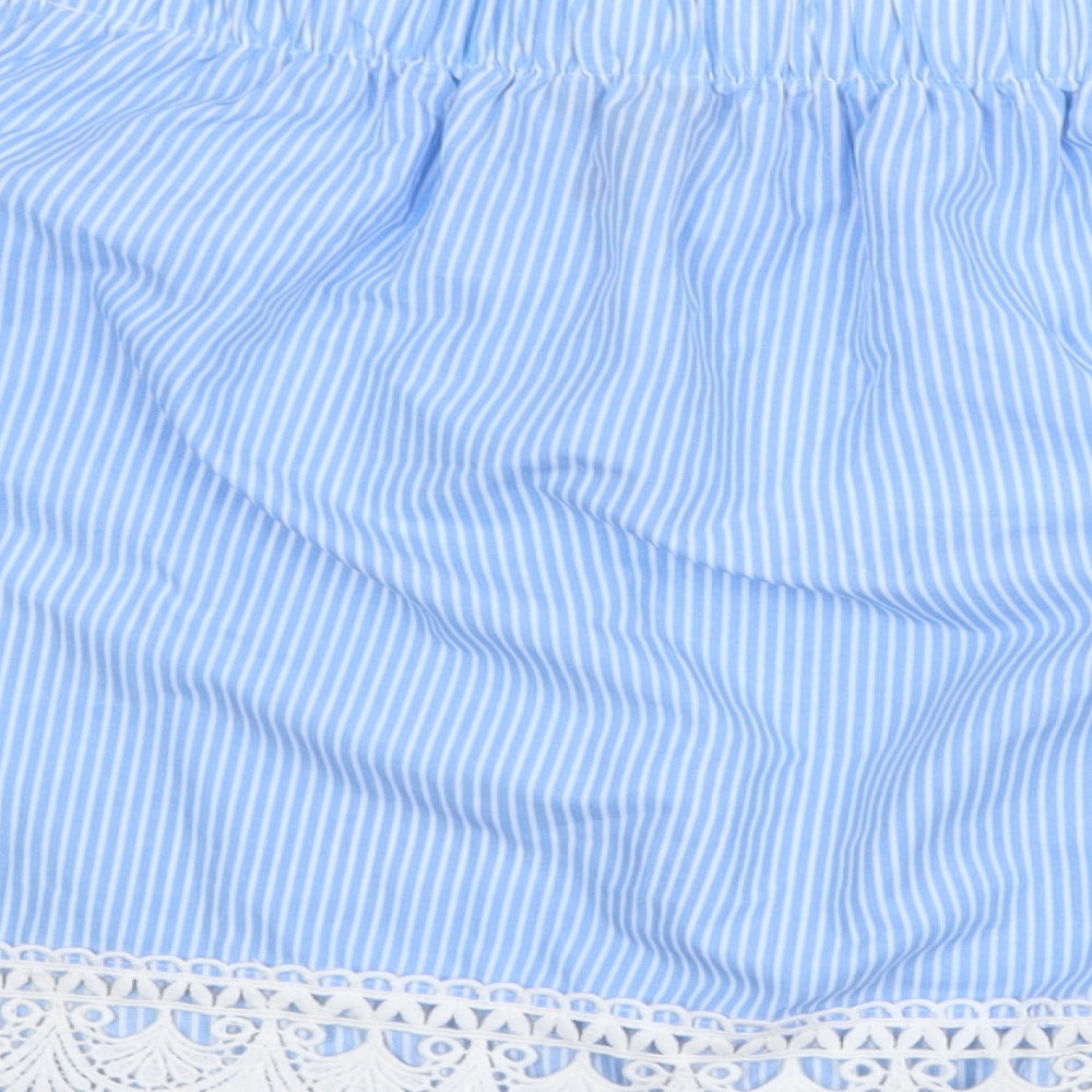 New Look Womens Blue Striped Polyester Basic Tank Size 14 Off the Shoulder - Crochet Detail