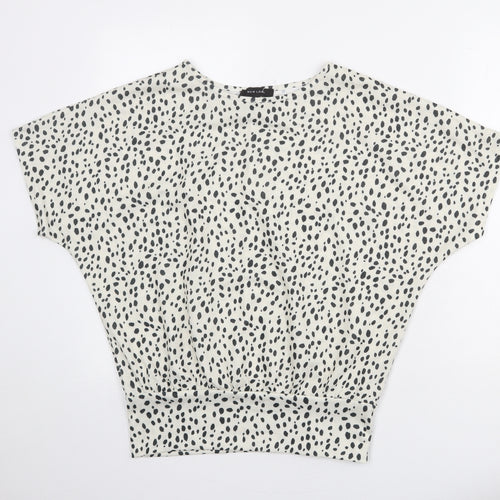 New Look Womens Ivory Geometric Polyester Basic Blouse Size S Round Neck