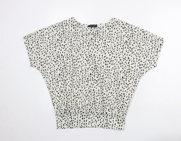 New Look Womens Ivory Geometric Polyester Basic Blouse Size S Round Neck