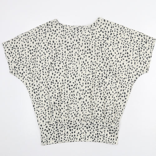 New Look Womens Ivory Geometric Polyester Basic Blouse Size S Round Neck
