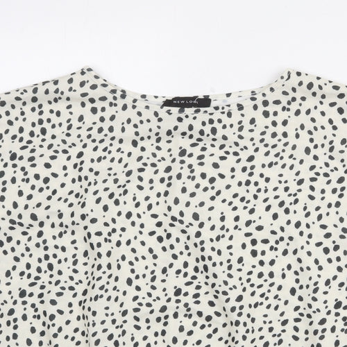 New Look Womens Ivory Geometric Polyester Basic Blouse Size S Round Neck